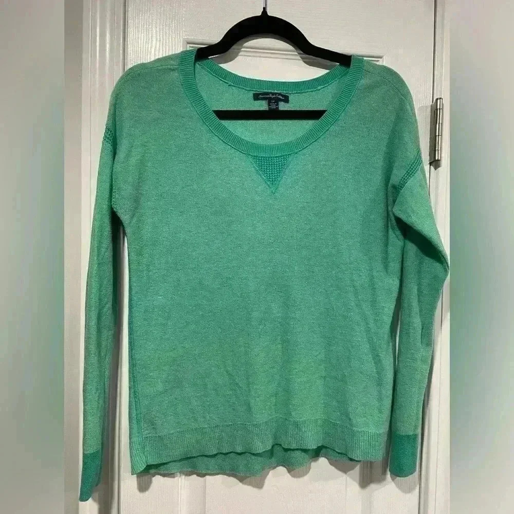 American Eagle Lime Green Lightweight Knit Thermal Pullover Sweater Size Small